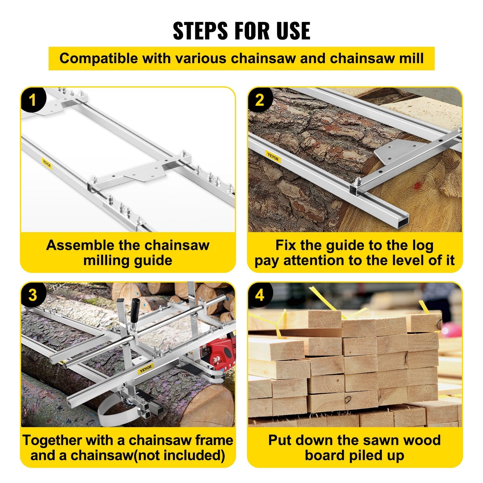 VEVOR Rail Mill Guide System 9 FT Chainsaw Mill Rail Guide with 4 Wood Fixing Plate Rail Mill Guide Used in Combination with The Saw Mill (5FT-RMG) 