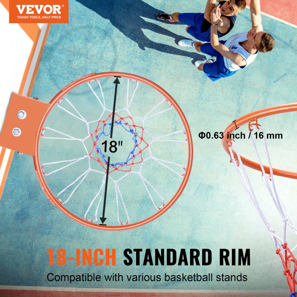 VEVOR Basketball Rim, Wall Door Mounted Basketball Hoop, Heavy Duty Q235 Basketball Flex Rim Goal Replacement with Net, Standard 18" Indoor and Outdoor Hanging Basketball Hoop for Kids Adults 