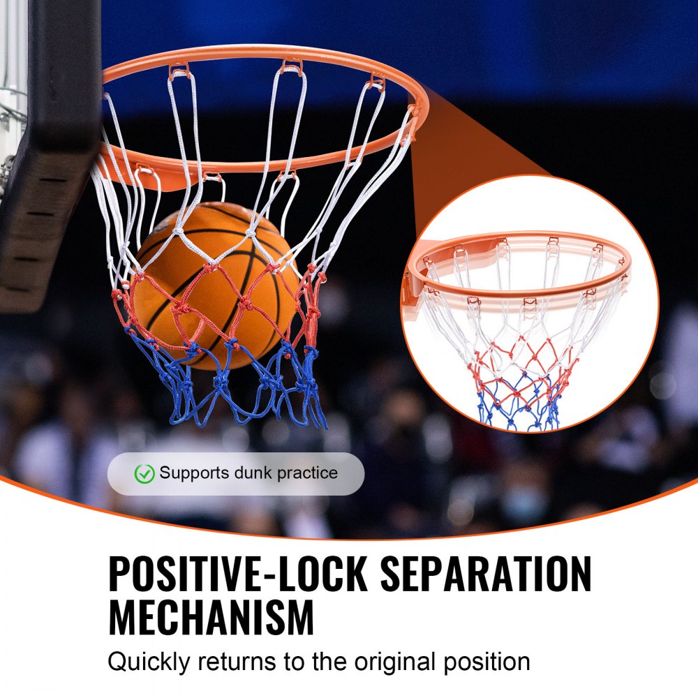 VEVOR Basketball Rim, Wall Door Mounted Basketball Hoop, Heavy Duty Q235 Basketball Flex Rim Goal Replacement with Net, Standard 18" Indoor and Outdoor Hanging Basketball Hoop for Kids Adults 