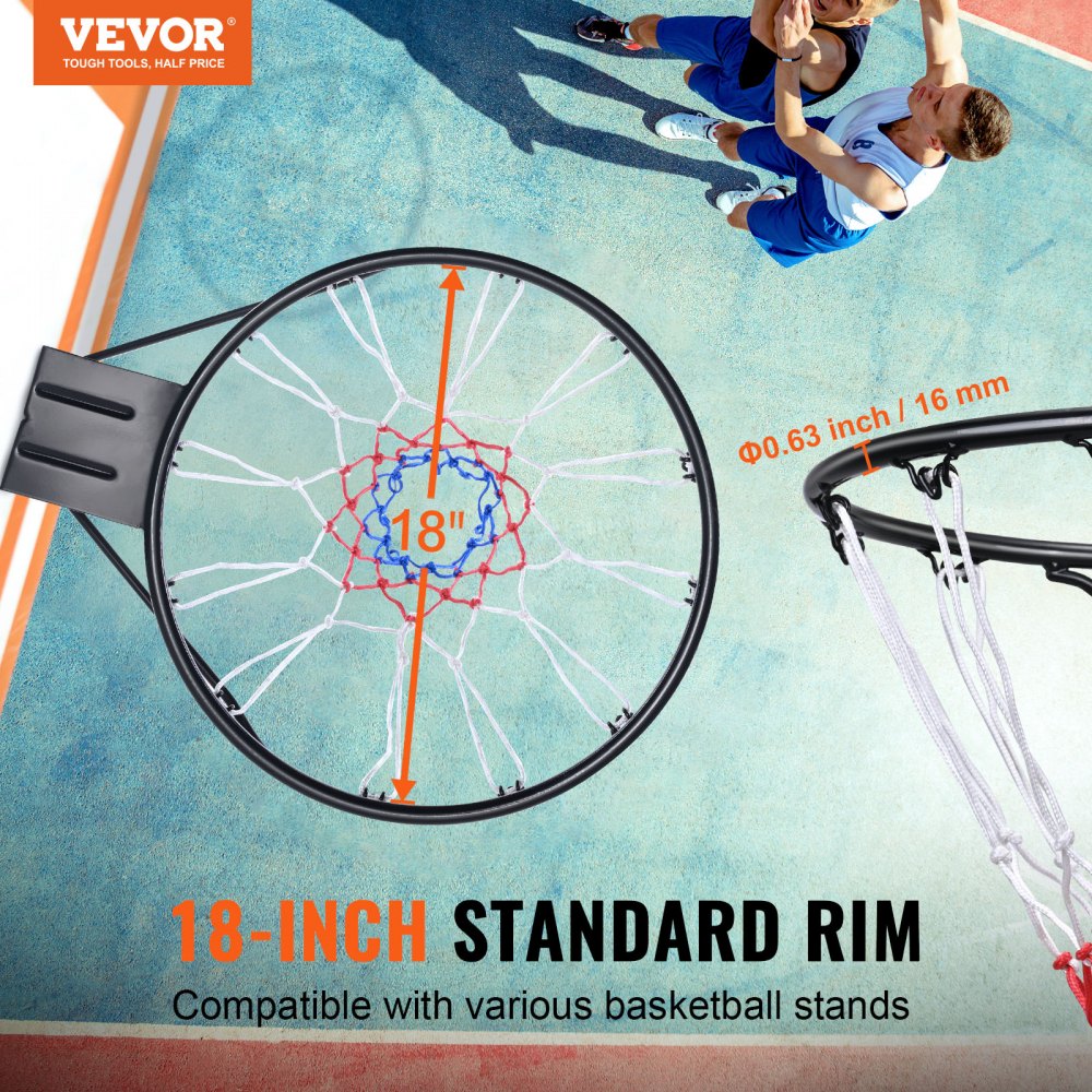 VEVOR Basketball Rim, Wall Door Mounted Basketball Hoop, Heavy Duty Q235 Basketball Flex Rim Goal Replacement with Net and Double Spring, Standard 18" Indoor Outdoor Hanging Hoop for Kids Adults 