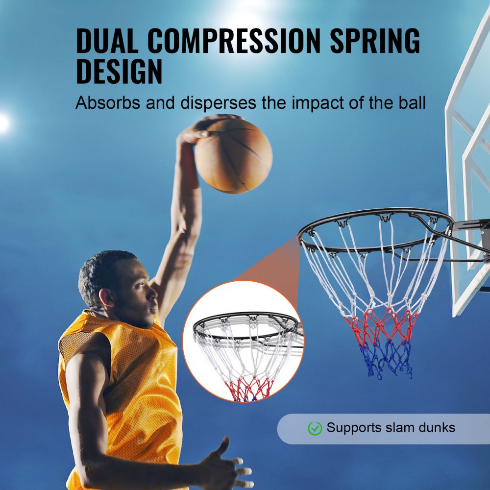 VEVOR Basketball Rim, Wall Door Mounted Basketball Hoop, Heavy Duty Q235 Basketball Flex Rim Goal Replacement with Net and Double Spring, Standard 18" Indoor Outdoor Hanging Hoop for Kids Adults 