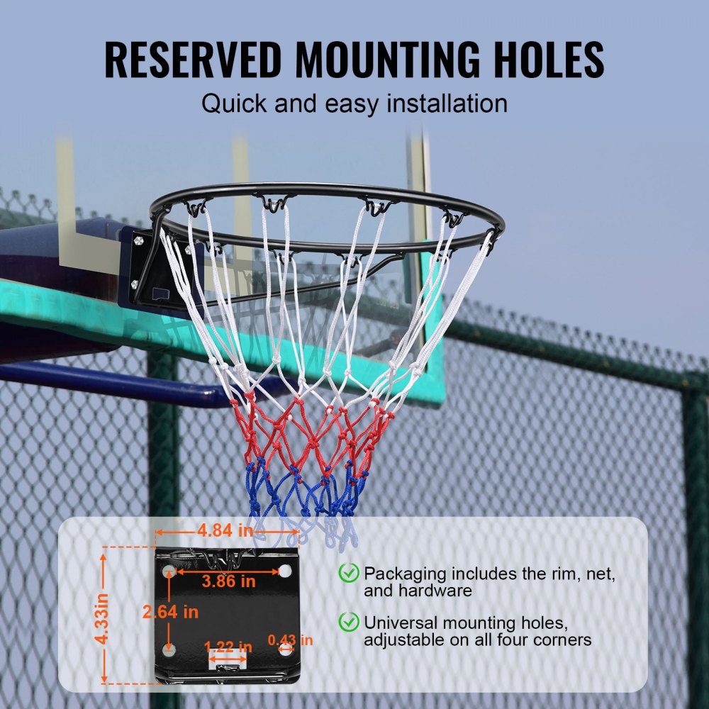 VEVOR Basketball Rim, Wall Door Mounted Basketball Hoop, Heavy Duty Q235 Basketball Flex Rim Goal Replacement with Net and Double Spring, Standard 18" Indoor Outdoor Hanging Hoop for Kids Adults 