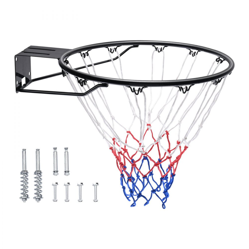 VEVOR Basketball Rim, Wall Door Mounted Basketball Hoop, Heavy Duty Q235 Basketball Flex Rim Goal Replacement with Net and Double Spring, Standard 18" Indoor Outdoor Hanging Hoop for Kids Adults 