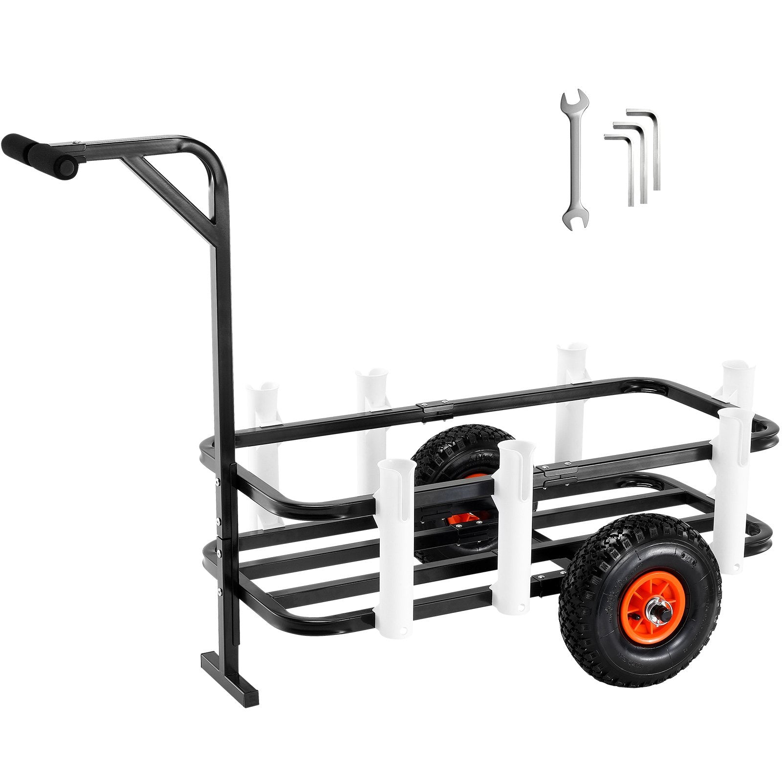 VEVOR Beach Fishing Cart, 200 lbs Load Capacity, Fish and Marine Cart with Two 11" Big Wheels Rubber Balloon Tires for Sand, Heavy-Duty Steel Pier Wagon Trolley with 7 Rod Holders for Fishing, Picnic 