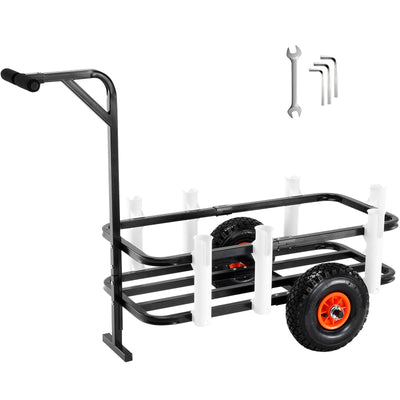 VEVOR Beach Fishing Cart, 200 lbs Load Capacity, Fish and Marine Cart with Two 11" Big Wheels Rubber Balloon Tires for Sand, Heavy-Duty Steel Pier Wagon Trolley with 7 Rod Holders for Fishing, Picnic 