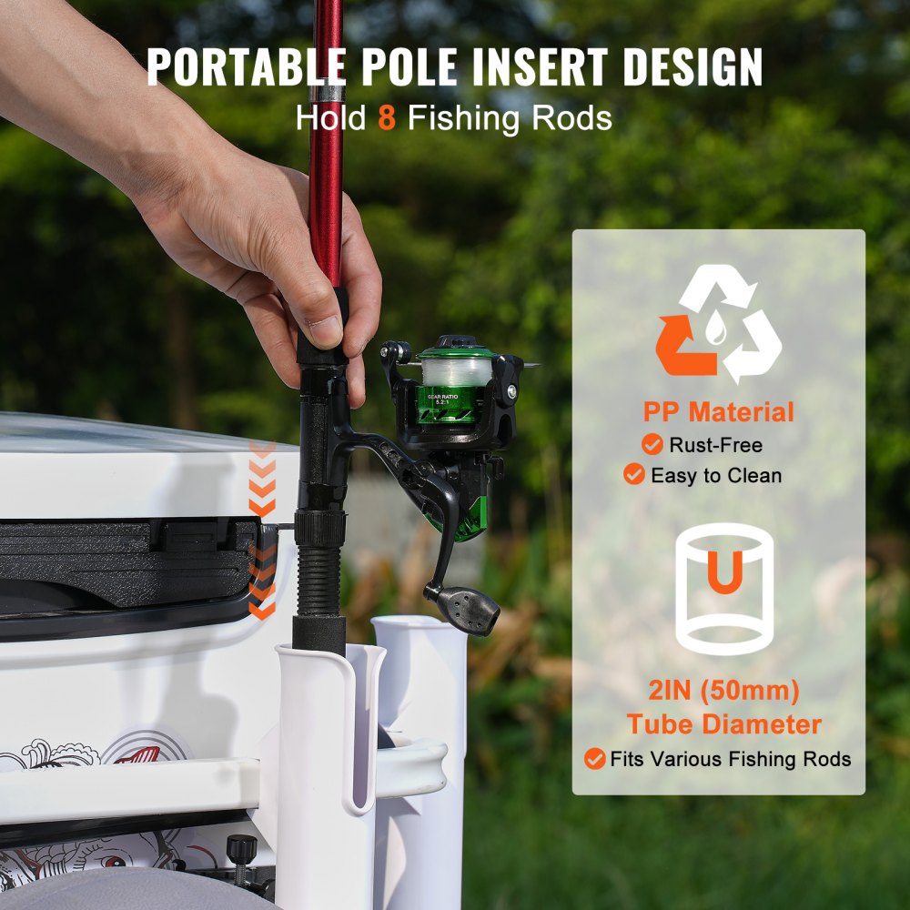 VEVOR Beach Fishing Cart, 300 lbs Load Capacity, Fish and Marine Cart with Two 13" Big Wheels PU Balloon Tires for Sand, Heavy-Duty Aluminum Pier Wagon Trolley with 8 Rod Holders for Fishing, Picnic 