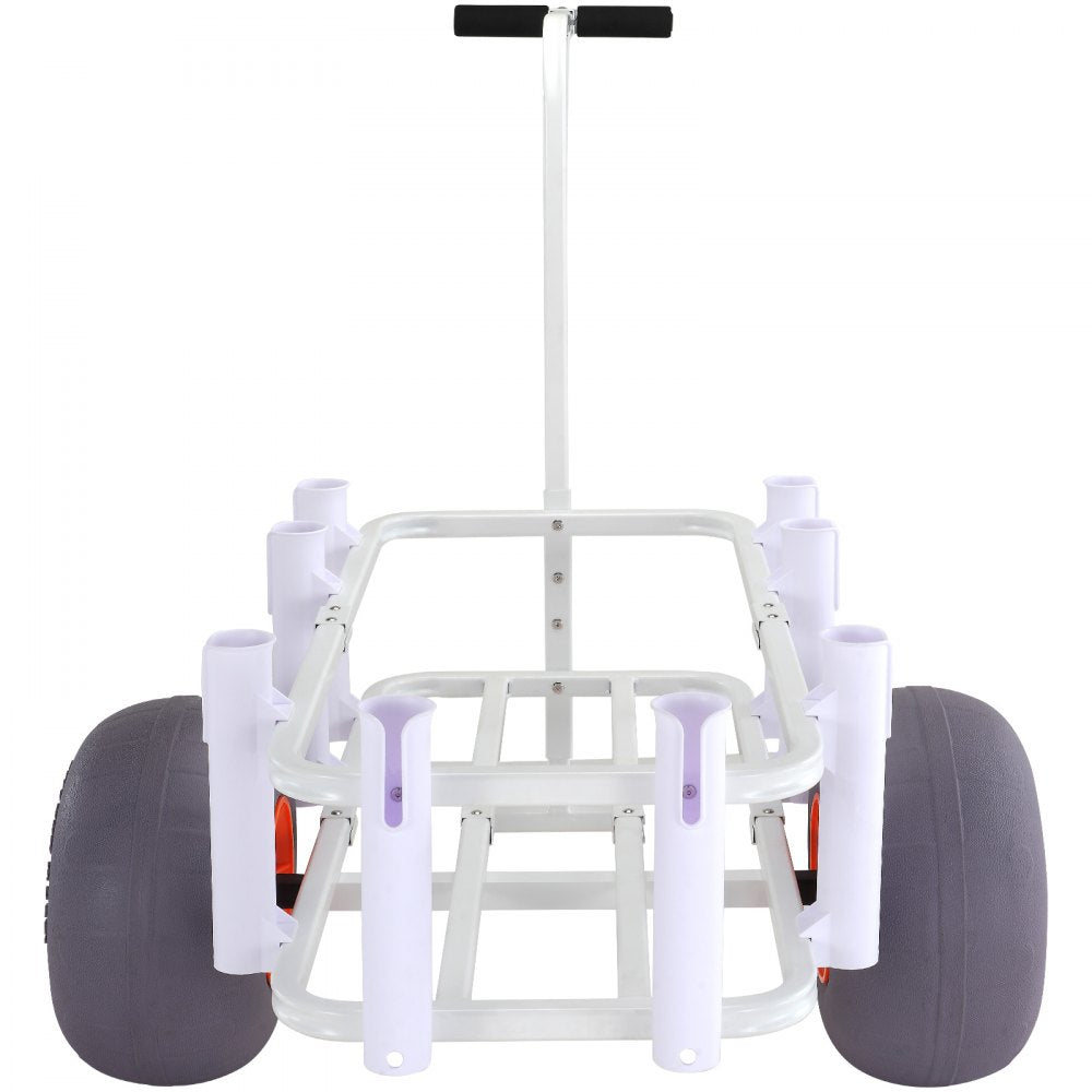 VEVOR Beach Fishing Cart, 300 lbs Load Capacity, Fish and Marine Cart with Two 13" Big Wheels PU Balloon Tires for Sand, Heavy-Duty Aluminum Pier Wagon Trolley with 8 Rod Holders for Fishing, Picnic 
