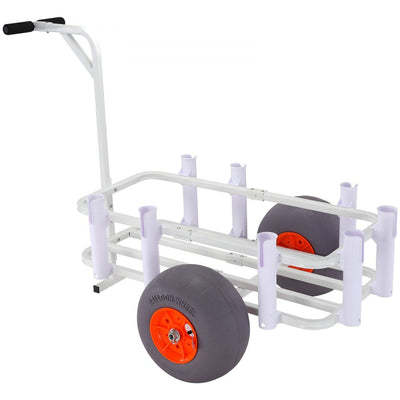 VEVOR Beach Fishing Cart, 300 lbs Load Capacity, Fish and Marine Cart with Two 13" Big Wheels PU Balloon Tires for Sand, Heavy-Duty Aluminum Pier Wagon Trolley with 8 Rod Holders for Fishing, Picnic 