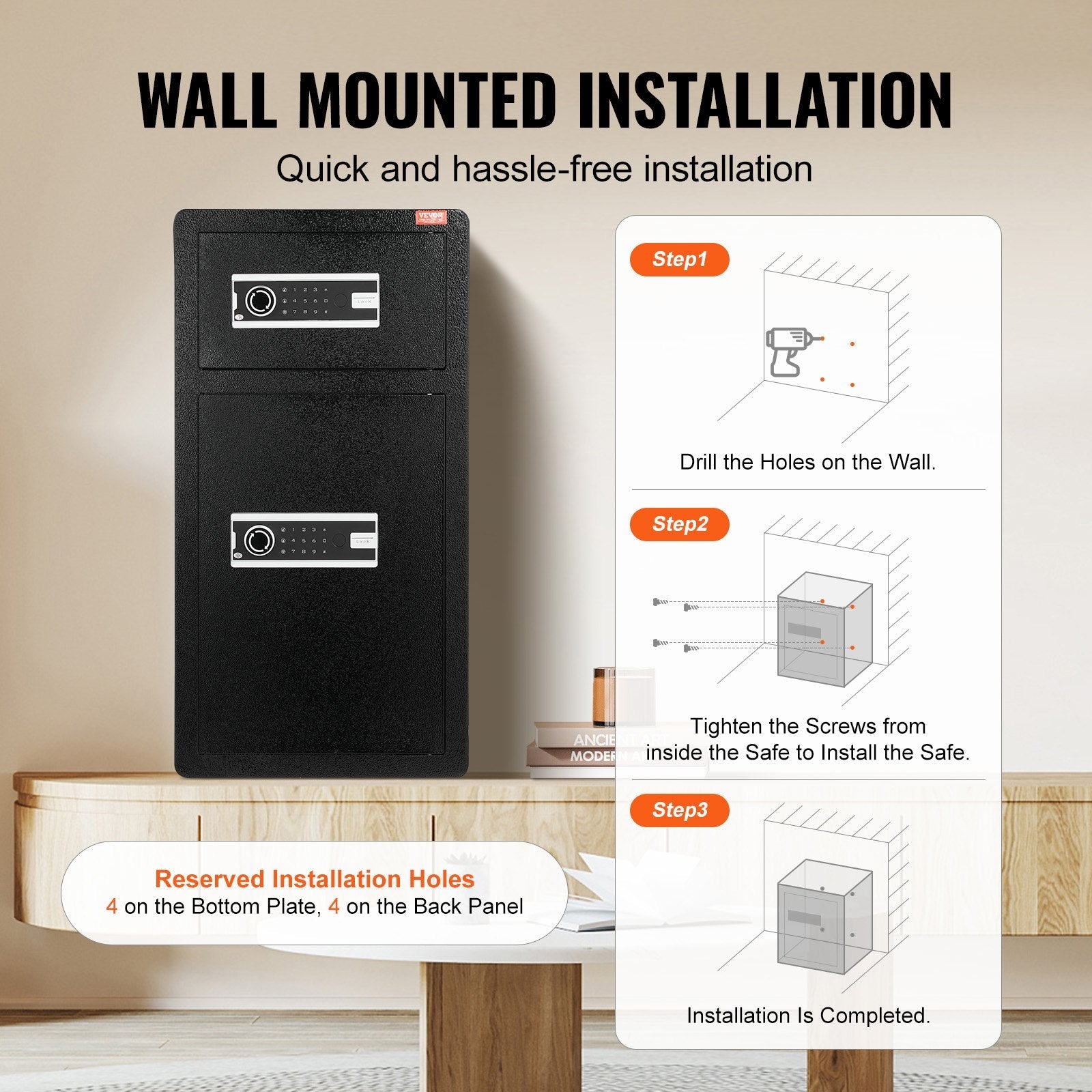 VEVOR Double Door 5.5 cu.ft Safe Box with Key Lock Password Cabinet Black 