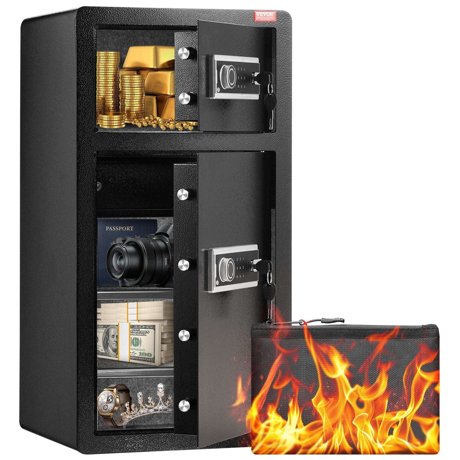 VEVOR Double Door 5.5 cu.ft Safe Box with Key Lock Password Cabinet Black 