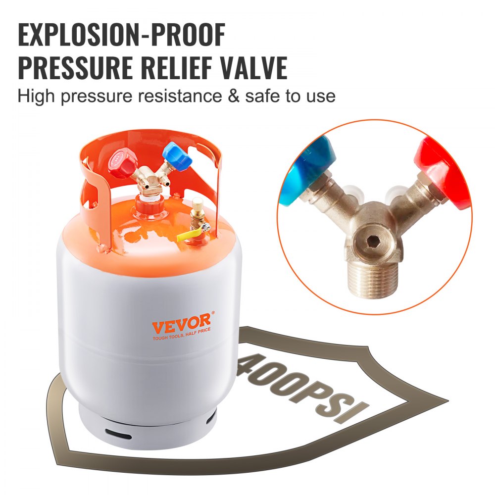 VEVOR Refrigerant Recovery Reclaim 30lb Cylinder Tank 400 PSI Liquid Rated Y Valve 