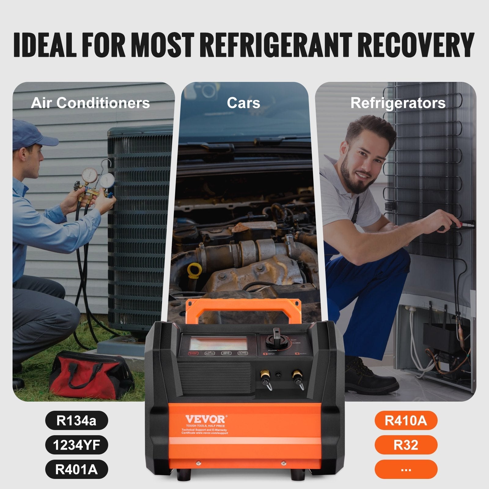 VEVOR Refrigerant Recovery Machine 1 HP Dual Cylinder Brushless Portable AC 