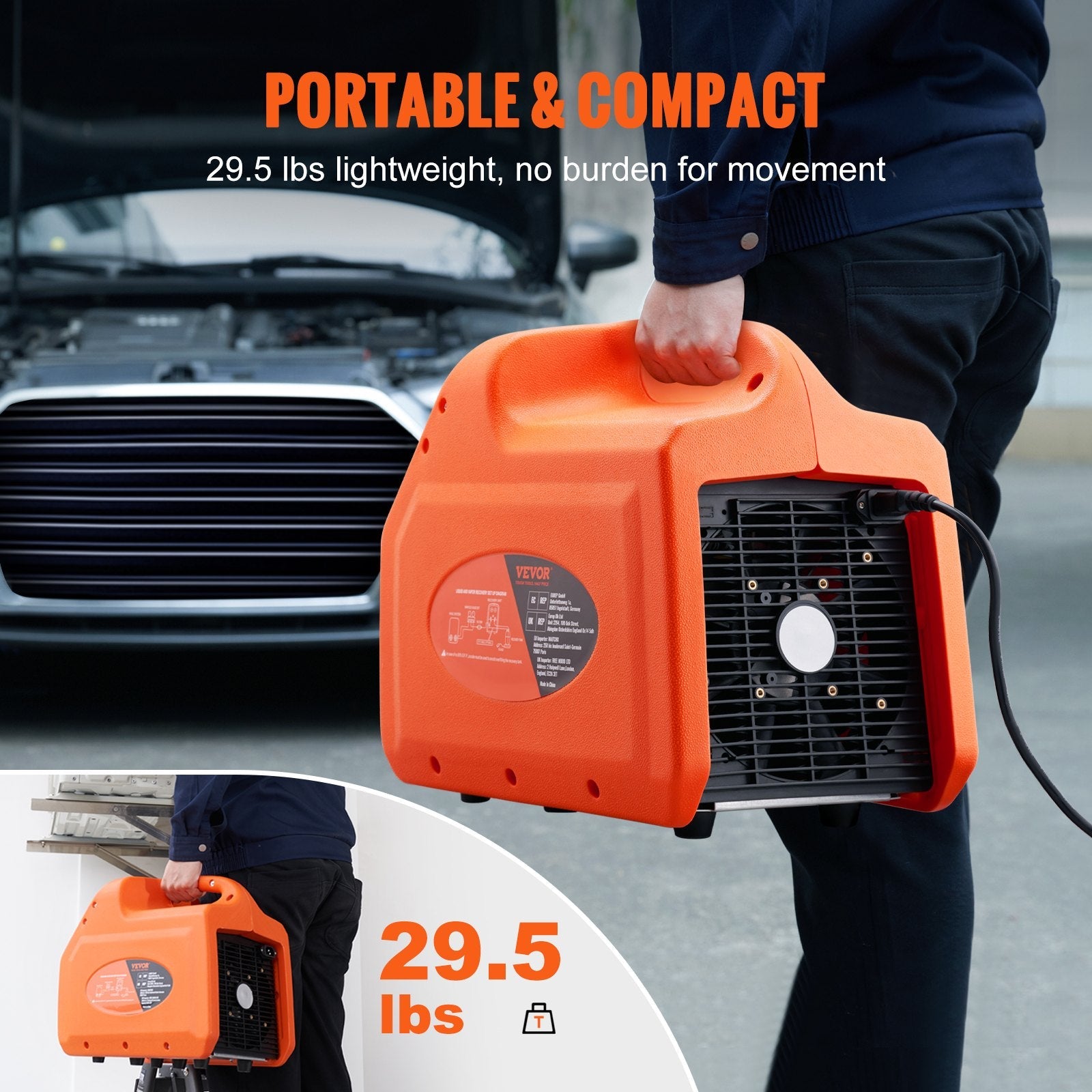 VEVOR Portable 3/4 HP Refrigerant Recovery Machine - AC Recovery Machine with High Pressure Protection 120V 60Hz Recovery Machine HVAC for Vapor Liquid Refrigerant, Car Air Conditioning 