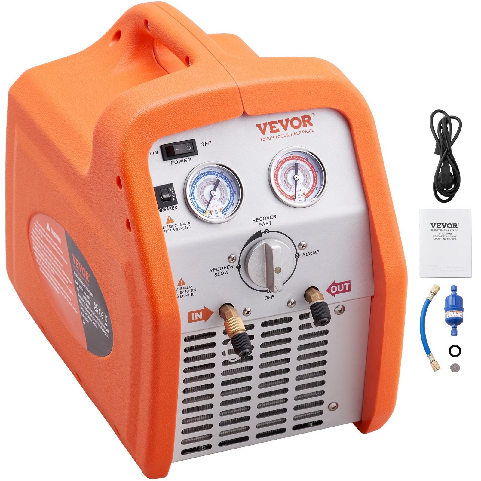 VEVOR Portable 3/4 HP Refrigerant Recovery Machine - AC Recovery Machine with High Pressure Protection 120V 60Hz Recovery Machine HVAC for Vapor Liquid Refrigerant, Car Air Conditioning 