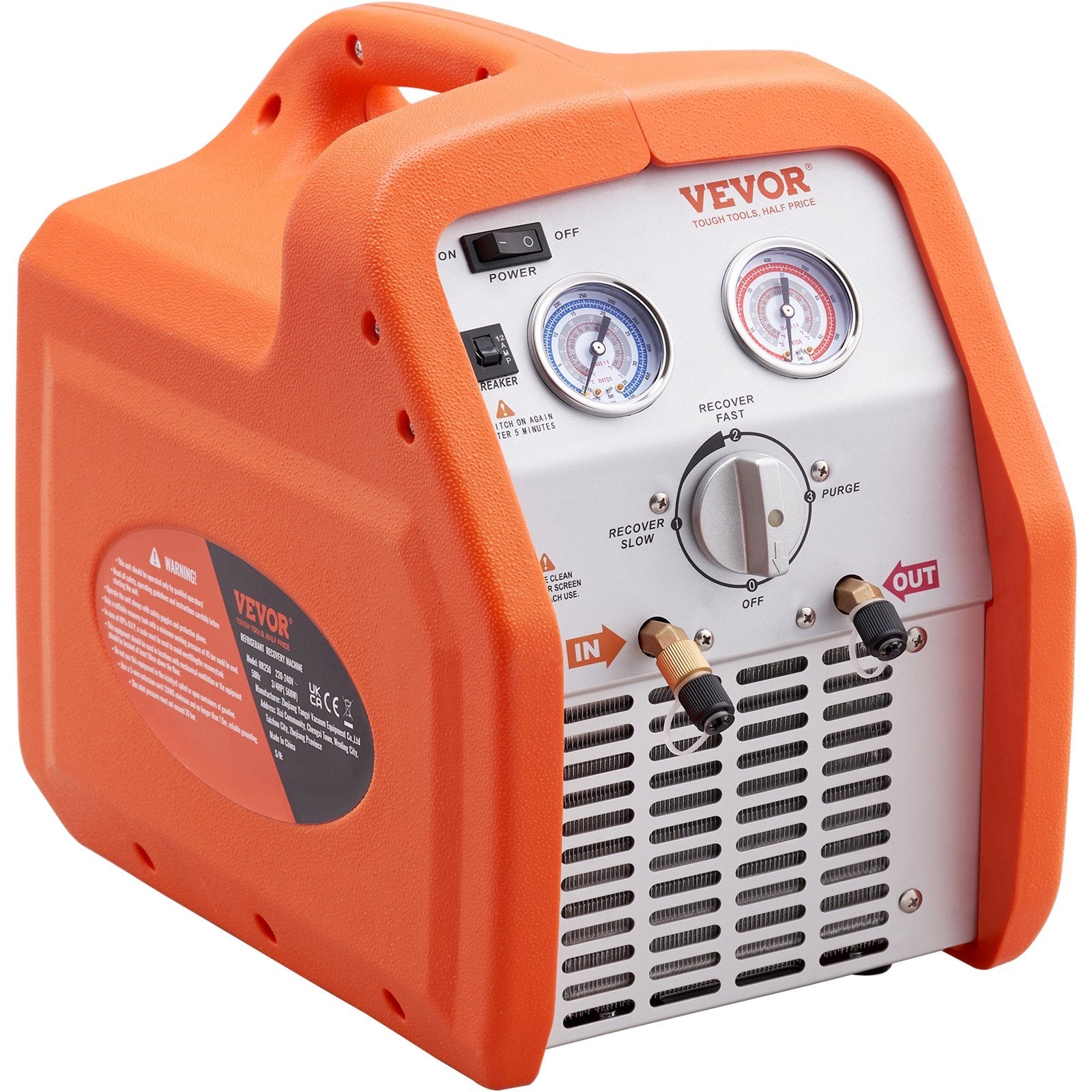 VEVOR Portable 3/4 HP Refrigerant Recovery Machine - AC Recovery Machine with High Pressure Protection 120V 60Hz Recovery Machine HVAC for Vapor Liquid Refrigerant, Car Air Conditioning 