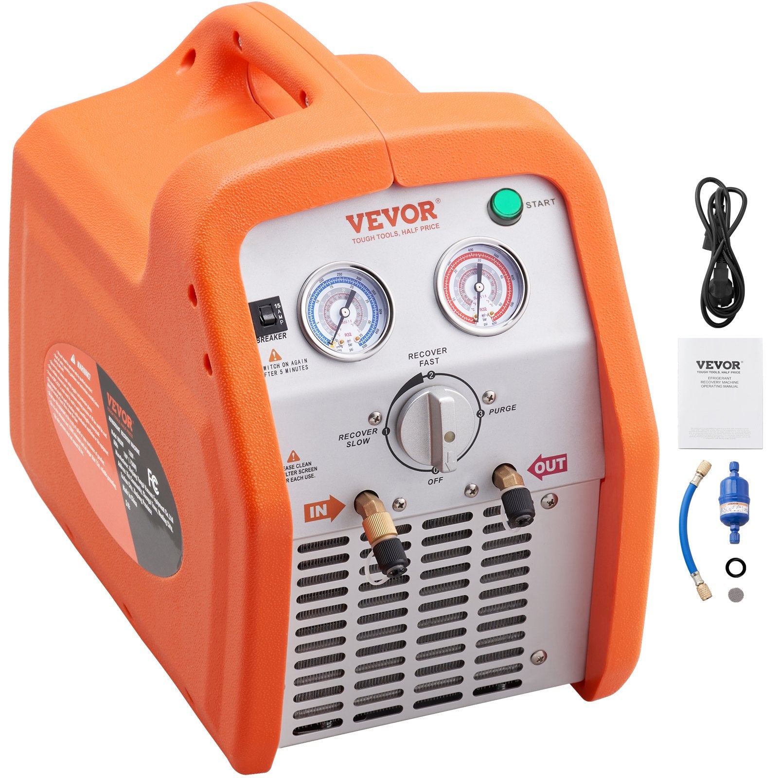 VEVOR 1 HP Refrigerant Recovery Machine - Dual Cylinder Portable AC Re