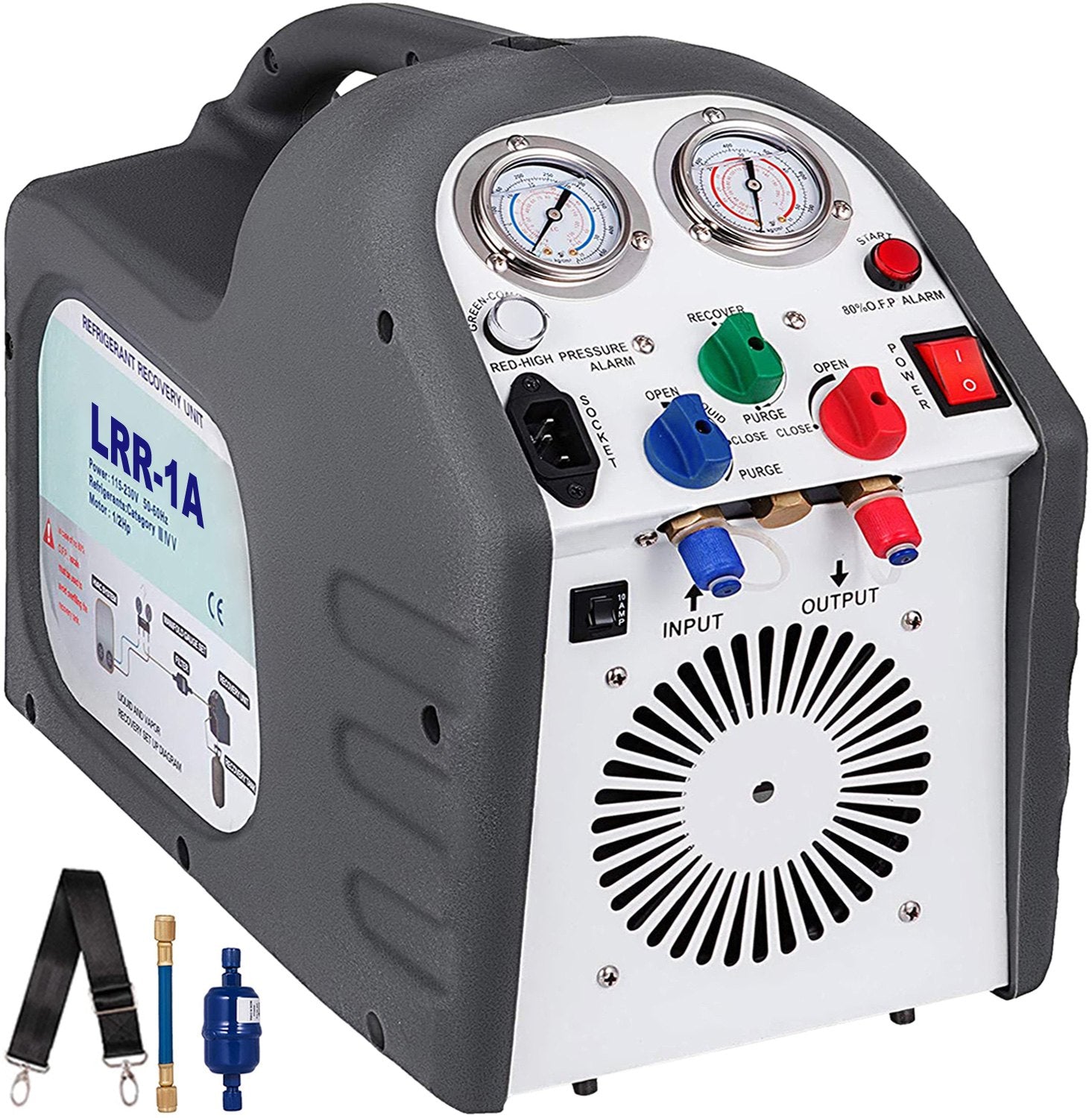 VEVOR Refrigerant Recovery Machine Portable 1/2HP 115V AC Refrigerant Recycling Machine Automotive HVAC 558psi Refrigerant Recovery Unit Air Conditioning Repair Tool (Grey) 