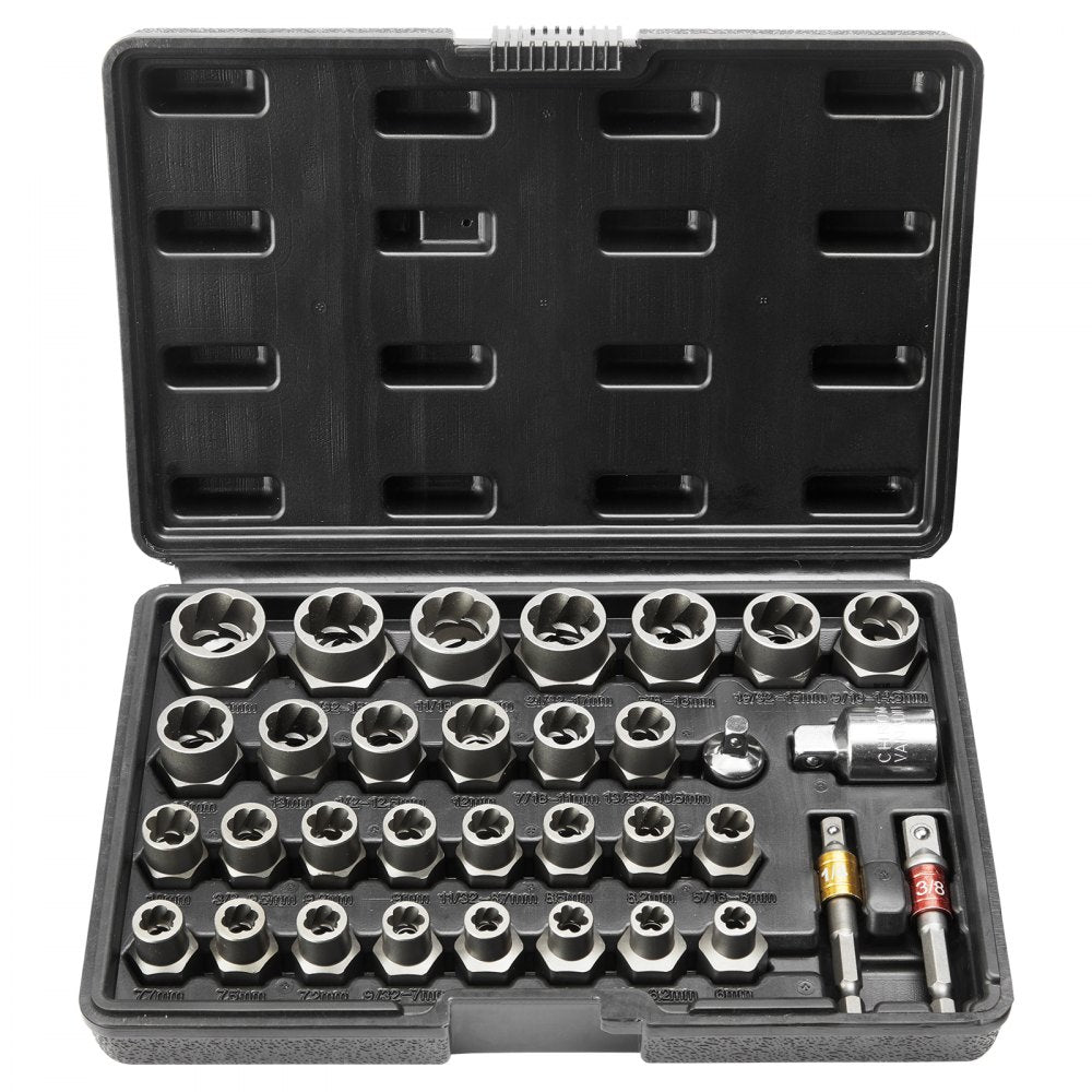 VEVOR Bolt Extractor Set, 29-Piece Bolt and Nut Remover Set, 6mm to 10mm, 13/32" to 3/4", CR-MO Steel Extraction Socket Set with Storage Case, for Removing Damaged Rusted Bolts, Nuts and Screws 