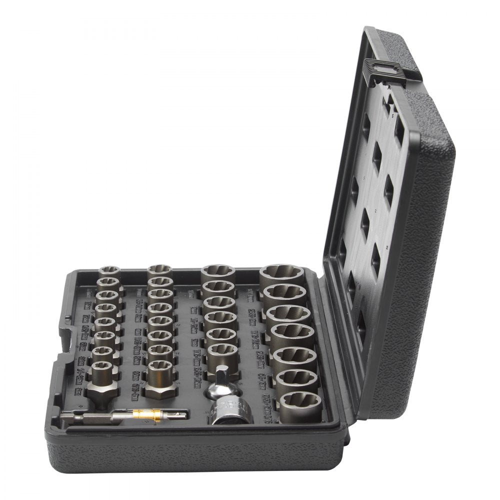 VEVOR Bolt Extractor Set, 29-Piece Bolt and Nut Remover Set, 6mm to 10mm, 13/32" to 3/4", CR-MO Steel Extraction Socket Set with Storage Case, for Removing Damaged Rusted Bolts, Nuts and Screws 