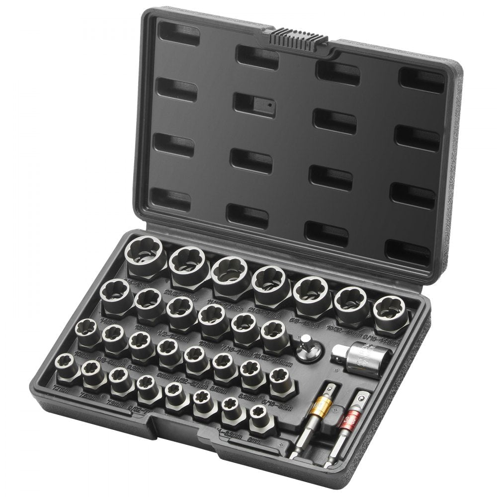 VEVOR Bolt Extractor Set, 29-Piece Bolt and Nut Remover Set, 6mm to 10mm, 13/32" to 3/4", CR-MO Steel Extraction Socket Set with Storage Case, for Removing Damaged Rusted Bolts, Nuts and Screws 
