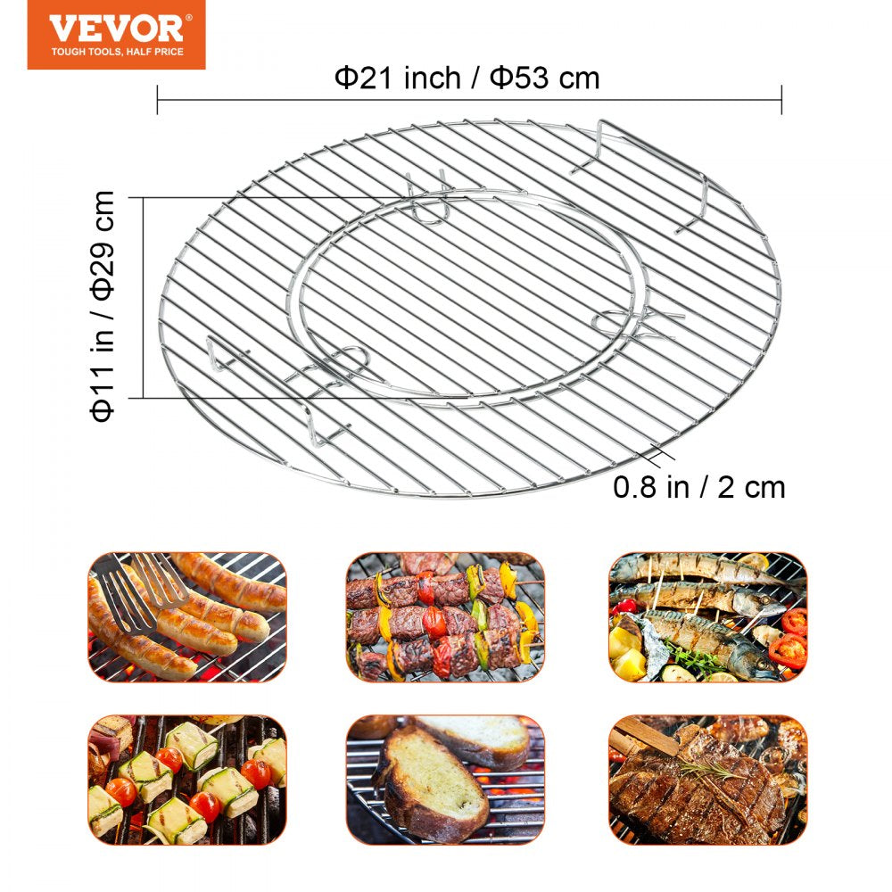 VEVOR 21 Inch Cooking Grate for 21 inch Kettle Grill, Round Replacement Charcoal Grates, Iron Gas Grill Replacement Parts for Outdoor Cooking, Barbecue Camping, Picnic, Patio and Backyard, Silver 