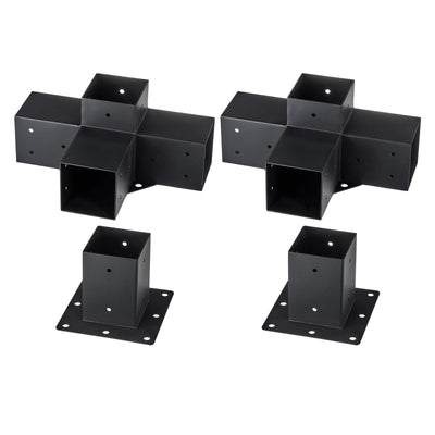 VEVOR Pergola Bracket Kit 4''x4'', 4pcs 4-Way Heavy Duty Corner Bracket Woodworks DIY Post Base Kit, Easy Installation Wooden Beams for Gazebos, Patio Pergolas, Log Cabin Outdoor Pergola Hardware 