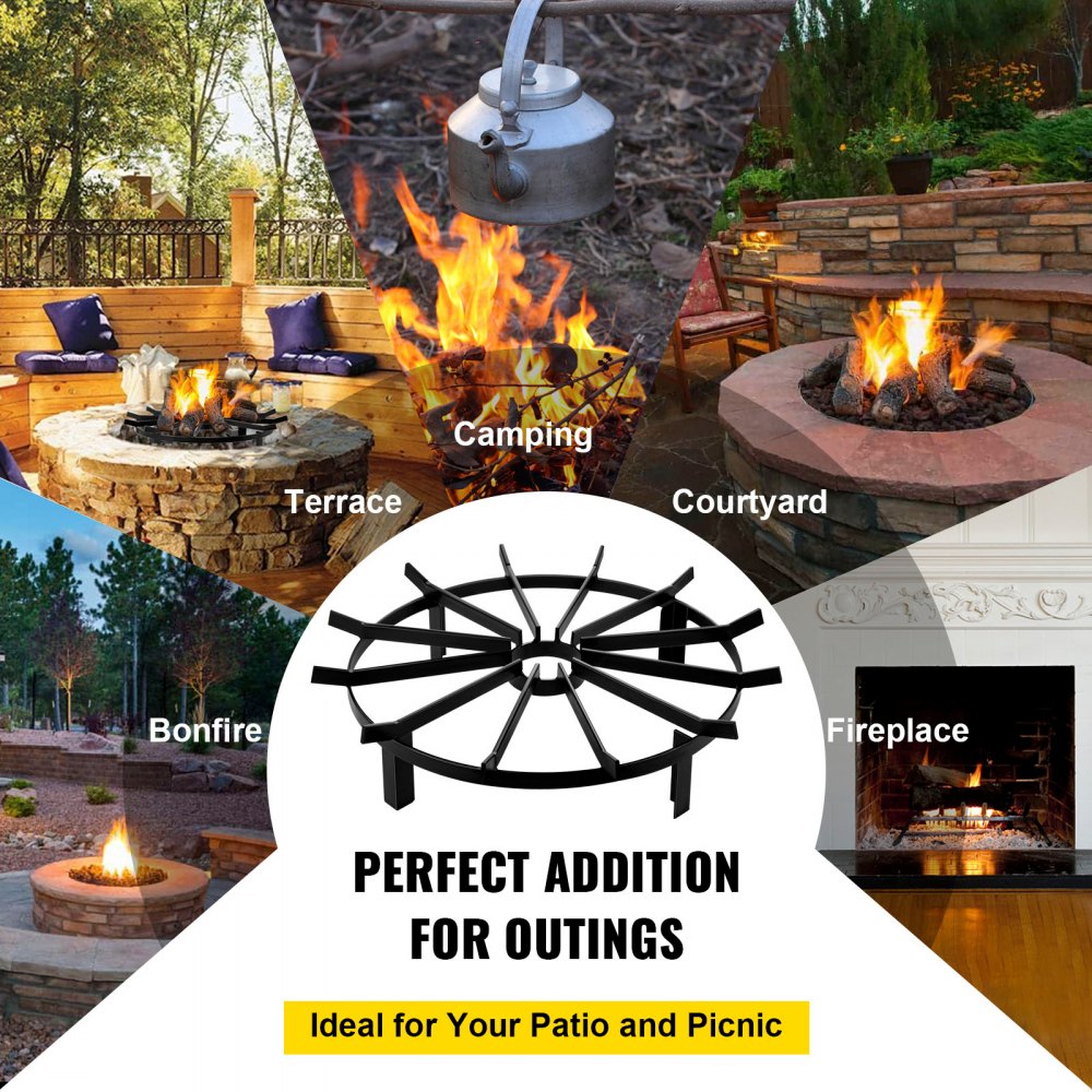 Wheel Fire Grate Fire Pit Log Grate 24-inch Fire Pit Grate Round Fire Pit Wheels 