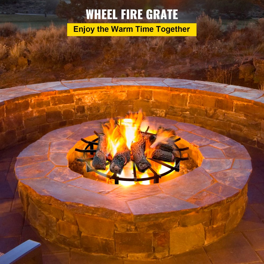 VEVOR 40in Fire Grate Log Grate ,Wagon Wheel Firewood Grates 16 Iron Bars, Fireplace Grates Burning Rack Holder 12 Legs for Indoor Chimney, Hearth Wood Stove and Outdoor Camping Fire Pit 