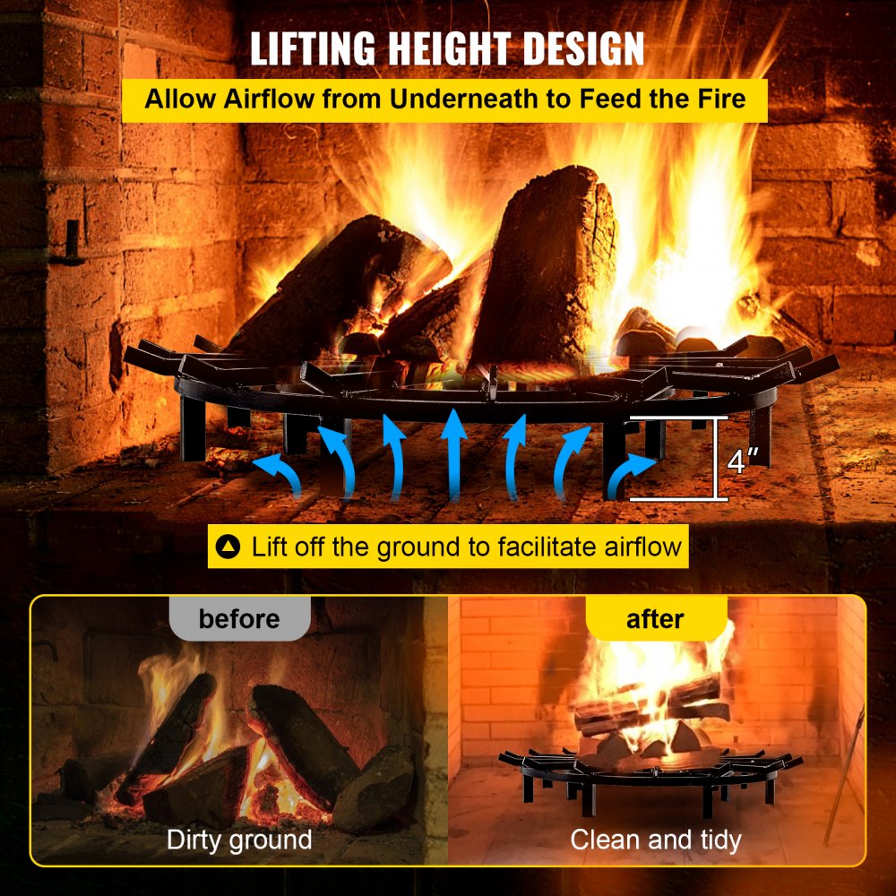 VEVOR 40in Fire Grate Log Grate ,Wagon Wheel Firewood Grates 16 Iron Bars, Fireplace Grates Burning Rack Holder 12 Legs for Indoor Chimney, Hearth Wood Stove and Outdoor Camping Fire Pit 