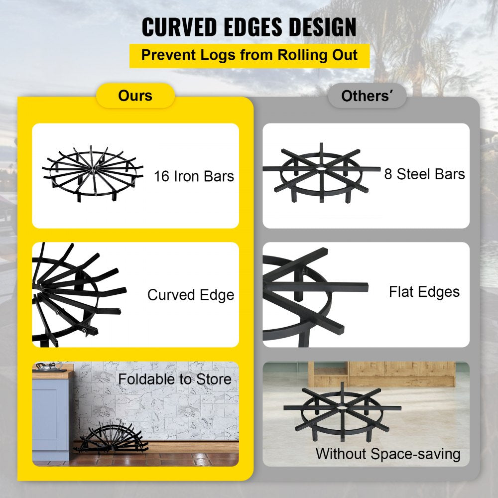 VEVOR 40in Fire Grate Log Grate ,Wagon Wheel Firewood Grates 16 Iron Bars, Fireplace Grates Burning Rack Holder 12 Legs for Indoor Chimney, Hearth Wood Stove and Outdoor Camping Fire Pit 