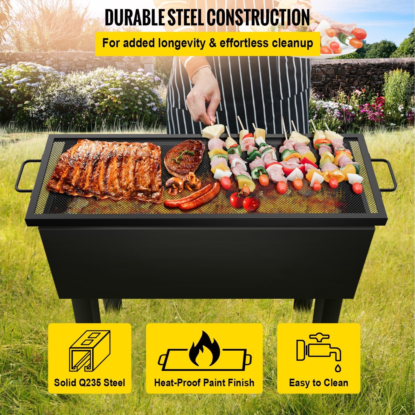 VEVOR Rectangle Fire Pit Grate, 40 x 15 inch Fire Pit Grill Grate, X-Marks Rectangle Grill Grate, Black Steel Fire Grate, Fire Pit Cooking Grate with Handles, Fire Grill Grate for Fire Pit, Campfire 