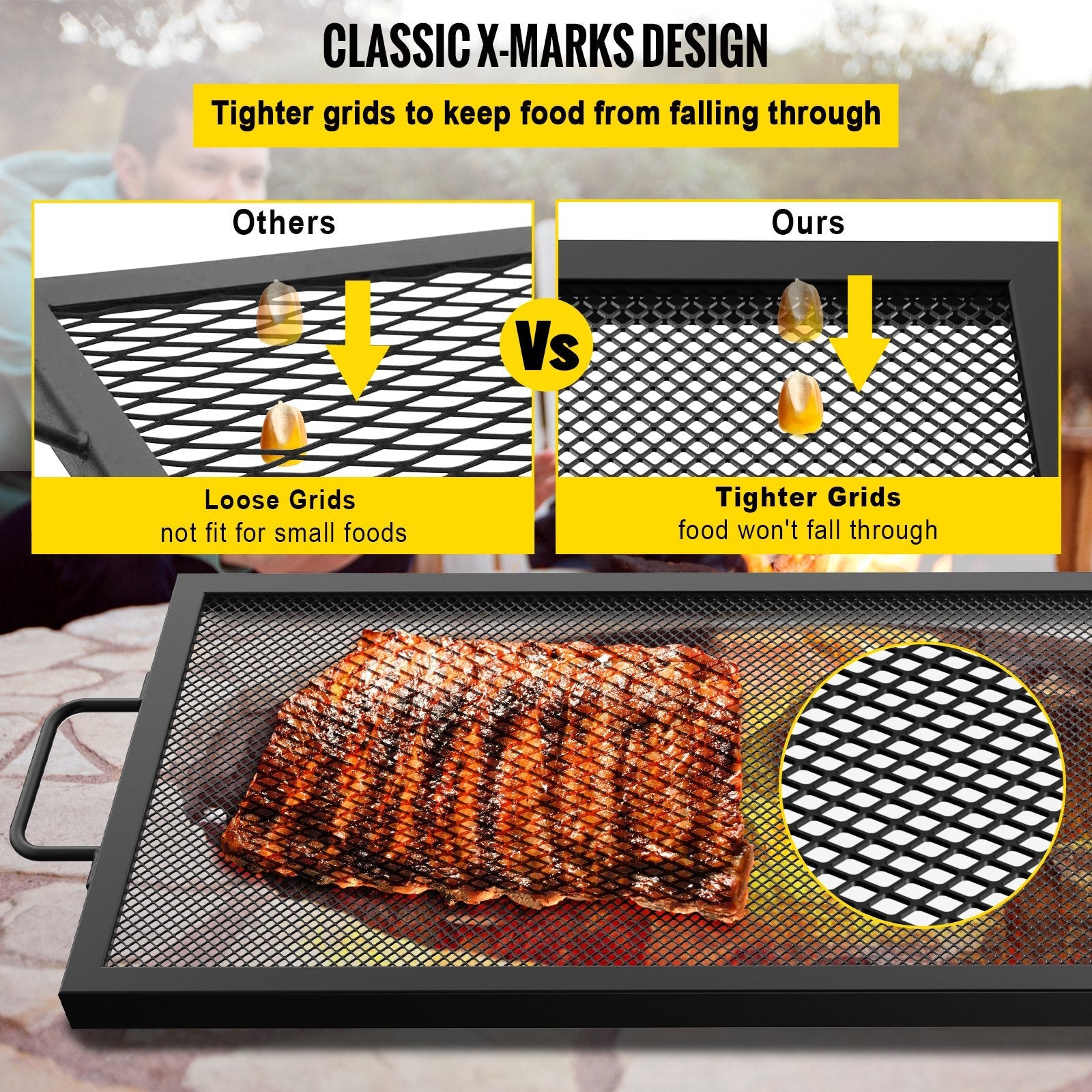 VEVOR Rectangle Fire Pit Grate, 40 x 15 inch Fire Pit Grill Grate, X-Marks Rectangle Grill Grate, Black Steel Fire Grate, Fire Pit Cooking Grate with Handles, Fire Grill Grate for Fire Pit, Campfire 