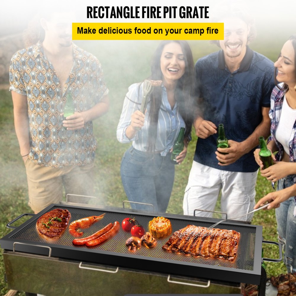 VEVOR Rectangle Fire Pit Grate, 40-inch Fire Pit Grill Grate, X-Marks Rectangle Grill Grate, Black Steel Fire Grate, Fire Pit Cooking Grate with Handles, Fire Grill Grate for Fire Pit, Campfire 