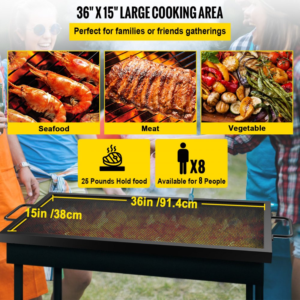 VEVOR Rectangle Fire Pit Grate, 40-inch Fire Pit Grill Grate, X-Marks Rectangle Grill Grate, Black Steel Fire Grate, Fire Pit Cooking Grate with Handles, Fire Grill Grate for Fire Pit, Campfire 