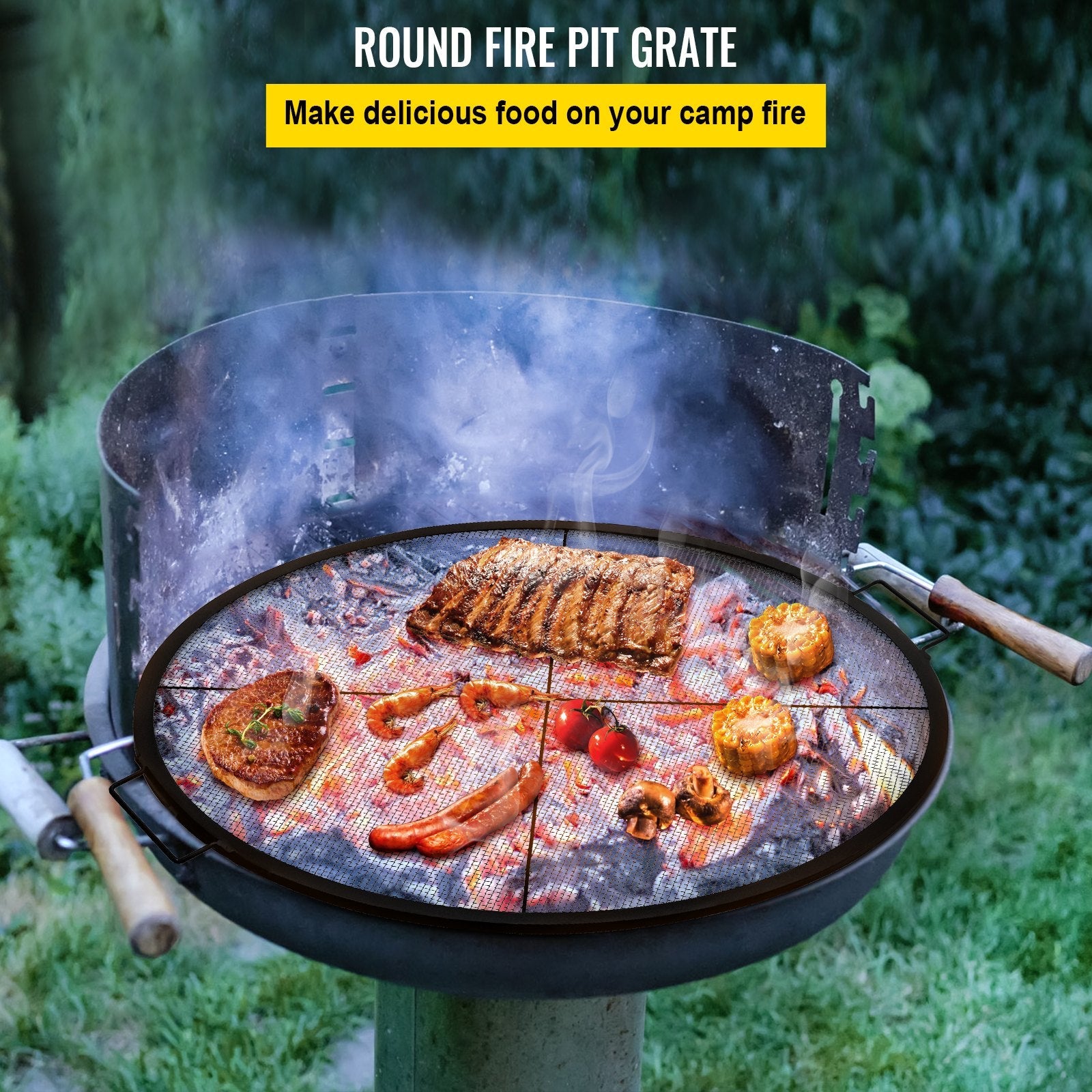 VEVOR Round Fire Pit Grate, 25\" Diameter Fire Pit Grill Grate, X-Marks Round Grill Grate, Black Steel Fire Grate, Fire Pit Cooking Grate with Handles, Fire Grill Grate for Outdoor Fire Pit, Campfire 