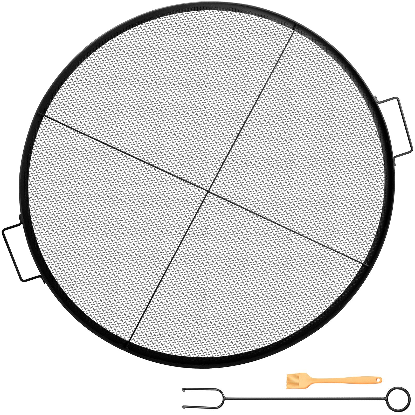 VEVOR Round Fire Pit Grate, 25\" Diameter Fire Pit Grill Grate, X-Marks Round Grill Grate, Black Steel Fire Grate, Fire Pit Cooking Grate with Handles, Fire Grill Grate for Outdoor Fire Pit, Campfire 