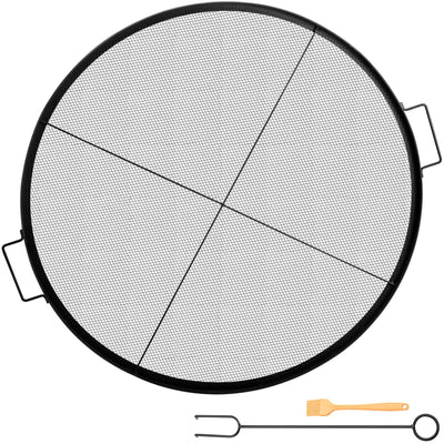 VEVOR Round Fire Pit Grate, 25\" Diameter Fire Pit Grill Grate, X-Marks Round Grill Grate, Black Steel Fire Grate, Fire Pit Cooking Grate with Handles, Fire Grill Grate for Outdoor Fire Pit, Campfire 