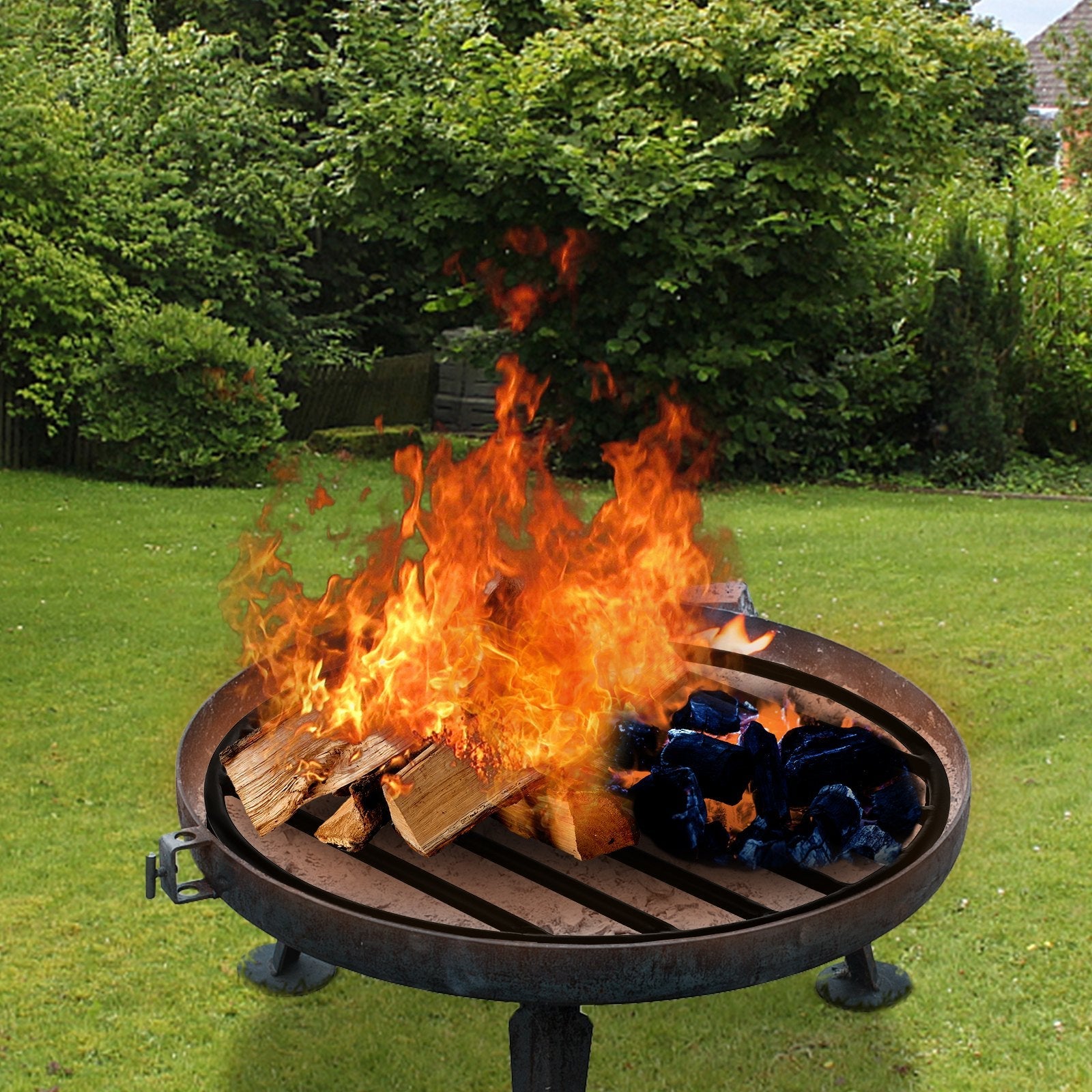 VEVOR Fire Pit Grate, Heavy Duty Iron Round Firewood Grate, Round Wood Fire Pit Grate 19", Firepit Grate with Black Paint, Fire Grate with 4 Removable Round Legs for Burning Fireplace and Firepits 