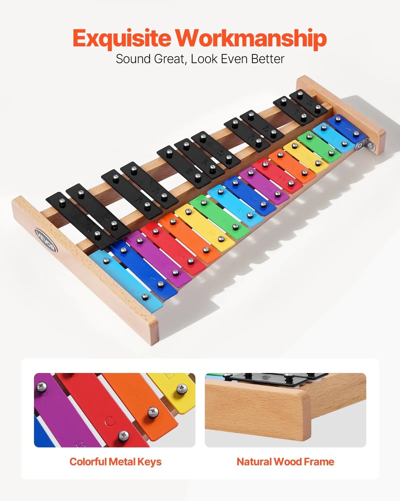 VEVOR Glockenspiel Xylophone, 27 Notes, Professional Xylophone Percussion Instrument, with Colorful Metal Keys, Includes 4 Mallets, Carrying Bag, Beginner Musical Instrument Kit for Adults and Kids 