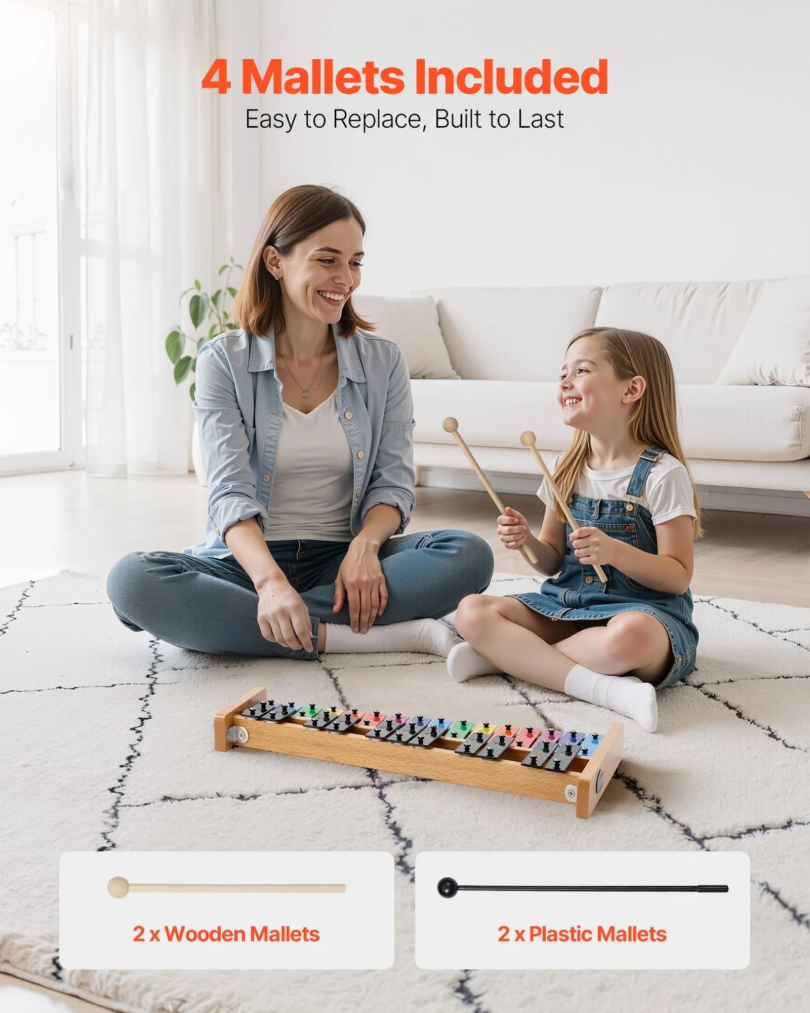 VEVOR Glockenspiel Xylophone, 27 Notes, Professional Xylophone Percussion Instrument, with Colorful Metal Keys, Includes 4 Mallets, Carrying Bag, Beginner Musical Instrument Kit for Adults and Kids 