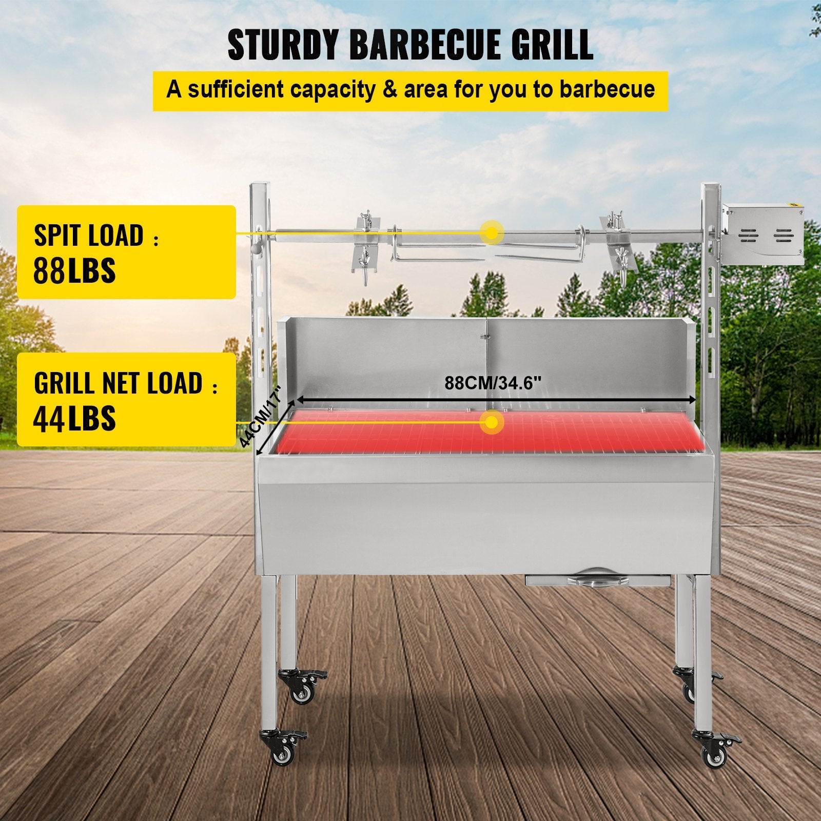 VEVOR 132 lbs/60KG 110V 132 lbs/60KG Rotisserie Grill Roaster BBQ Pig Lamb Stainless Steel, 132 lbs/60KG 