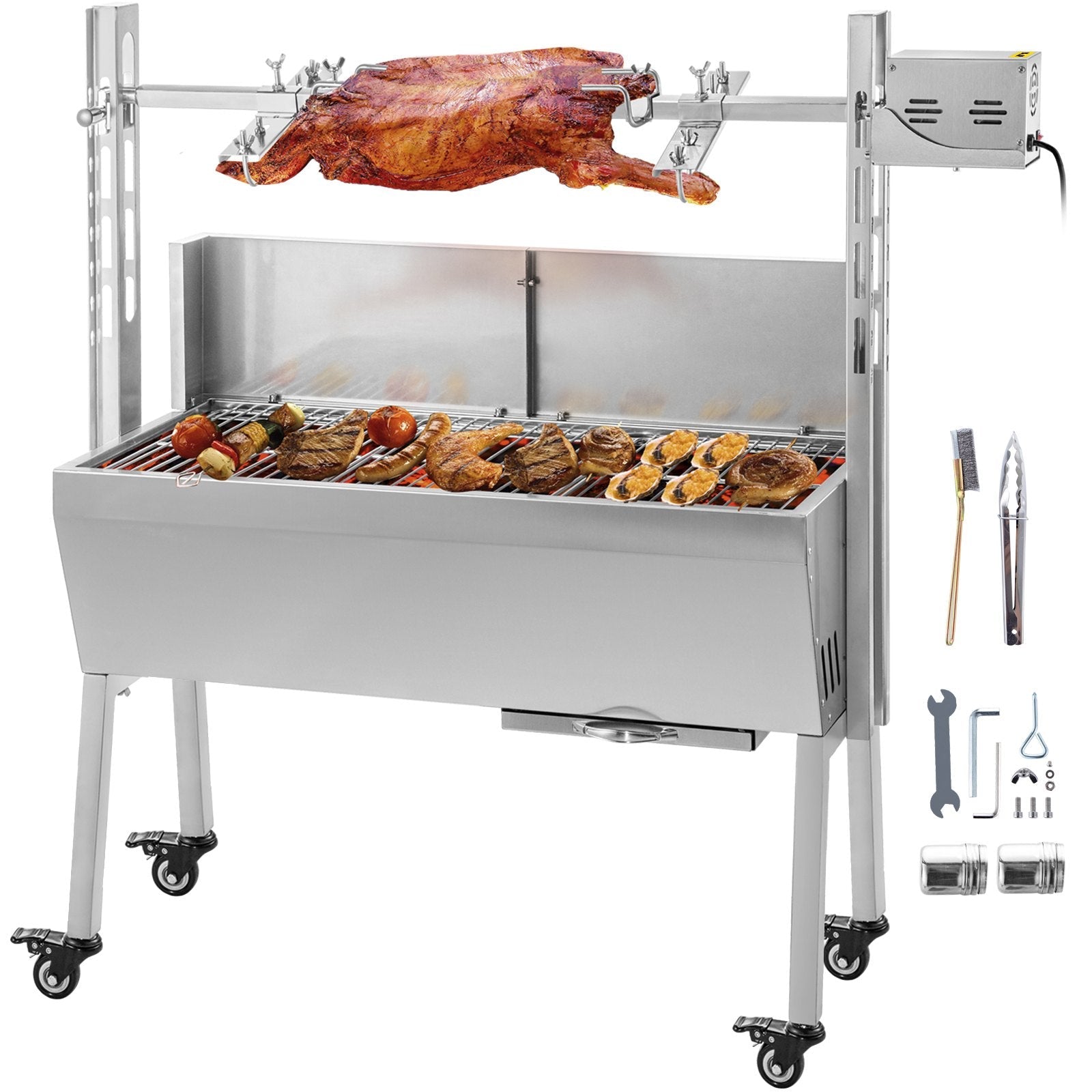 VEVOR 132 lbs/60KG 110V 132 lbs/60KG Rotisserie Grill Roaster BBQ Pig Lamb Stainless Steel, 132 lbs/60KG 