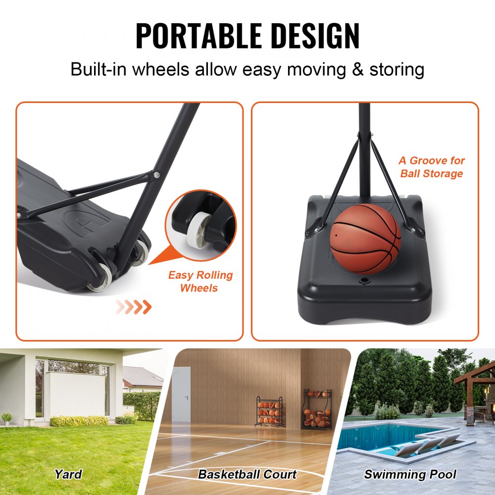 VEVOR Basketball Hoop, 5-7 ft Adjustable Height Portable Backboard System, 32 inch Basketball Hoop & Goal, Kids & Adults Basketball Set with Wheels, Stand, and Fillable Base, for Outdoor/Indoor 
