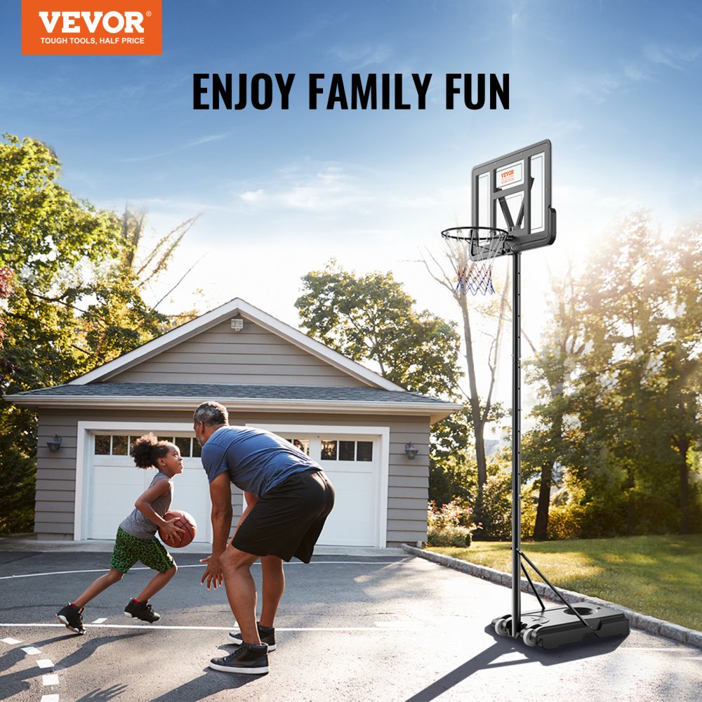 VEVOR Basketball Hoop, 4-10 ft Adjustable Height Portable Backboard System, 44 inch Basketball Hoop & Goal, Kids & Adults Basketball Set with Wheels, Stand, and Fillable Base, for Outdoor/Indoor 