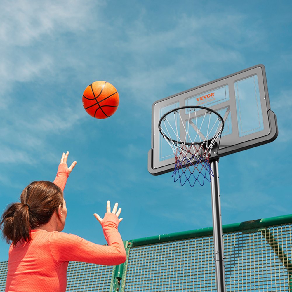 VEVOR Basketball Hoop, 4-10 ft Adjustable Height Portable Backboard System, 44 inch Basketball Hoop & Goal, Kids & Adults Basketball Set with Wheels, Stand, and Fillable Base, for Outdoor/Indoor 