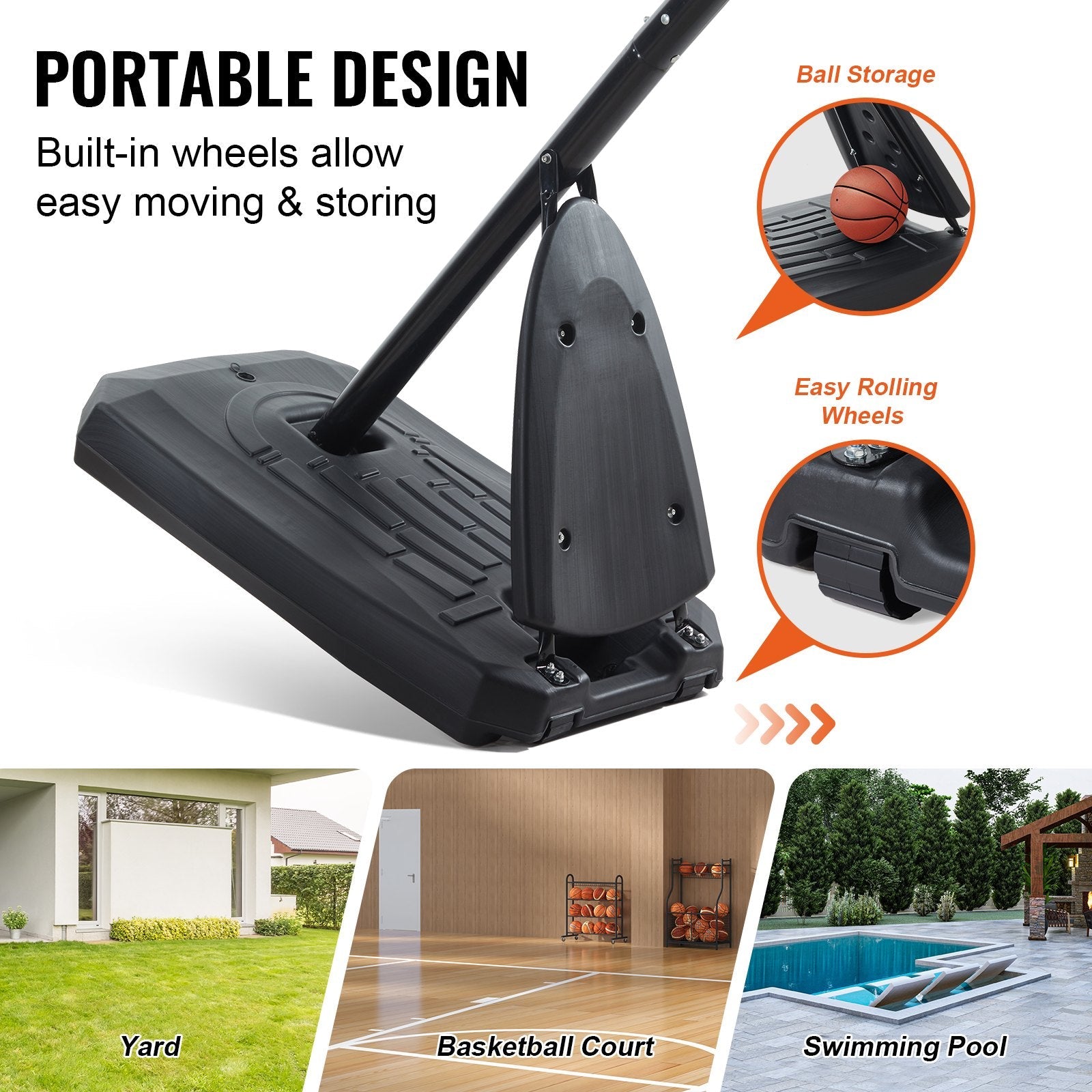 VEVOR Basketball Hoop, 7.6-10 ft Adjustable Height Portable Backboard System, 50 inch Basketball Hoop & Goal, Kids & Adults Basketball Set with Wheels, Stand, and Fillable Base, for Outdoor/Indoor 