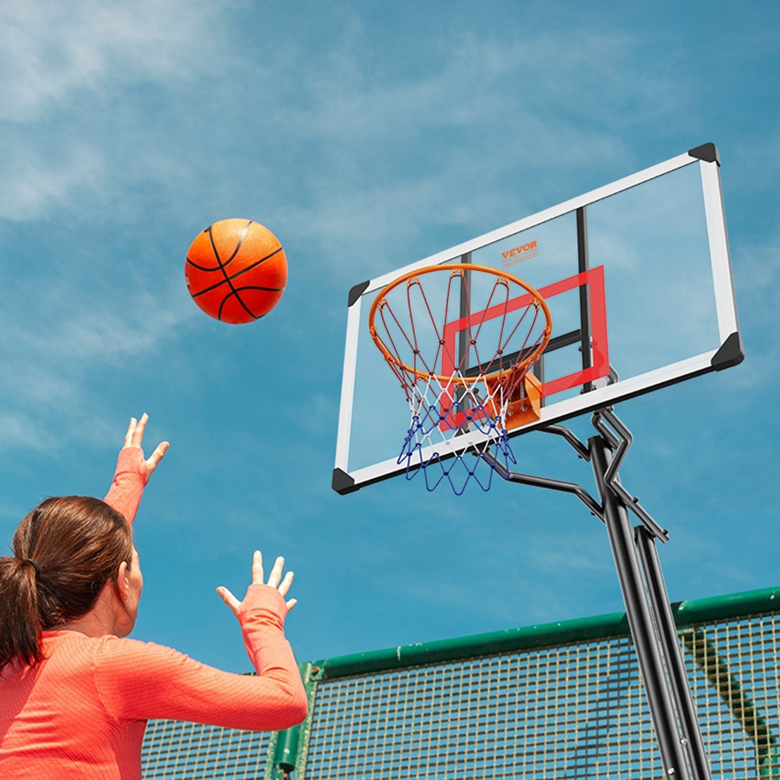 VEVOR Basketball Hoop, 7.6-10 ft Adjustable Height Portable Backboard System, 50 inch Basketball Hoop & Goal, Kids & Adults Basketball Set with Wheels, Stand, and Fillable Base, for Outdoor/Indoor 