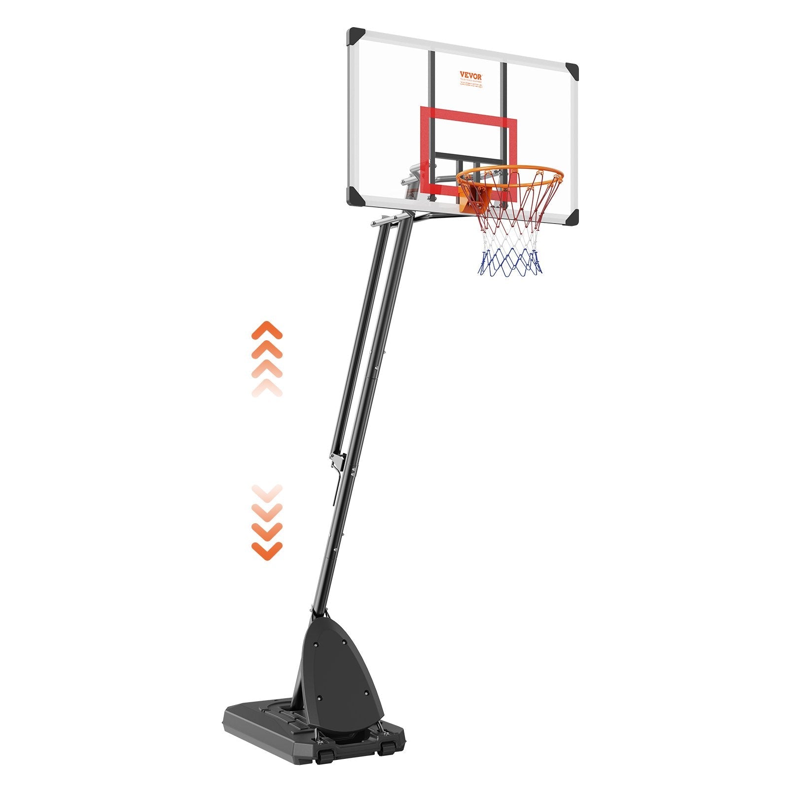 VEVOR Basketball Hoop, 7.6-10 ft Adjustable Height Portable Backboard System, 50 inch Basketball Hoop & Goal, Kids & Adults Basketball Set with Wheels, Stand, and Fillable Base, for Outdoor/Indoor 
