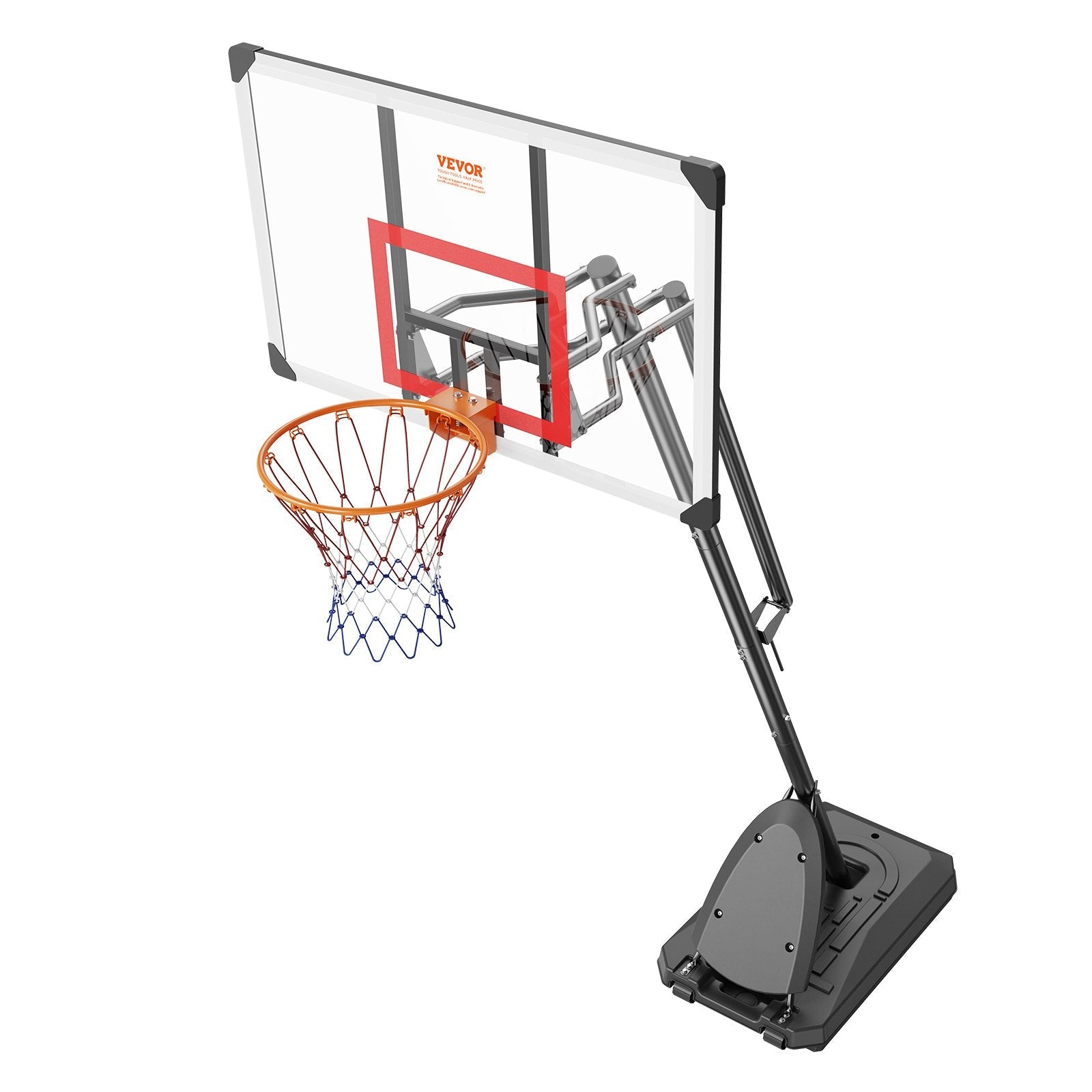 VEVOR Basketball Hoop, 7.6-10 ft Adjustable Height Portable Backboard System, 50 inch Basketball Hoop & Goal, Kids & Adults Basketball Set with Wheels, Stand, and Fillable Base, for Outdoor/Indoor 