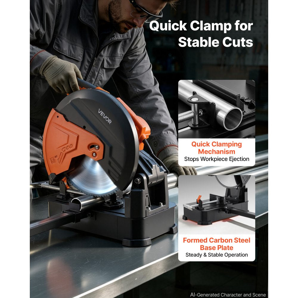 16-Inch 3000W Cold Cut Chop Saw – Metal Cutting Saw with 96-Tooth Blade, -45° to 45° Miter Adjustment
